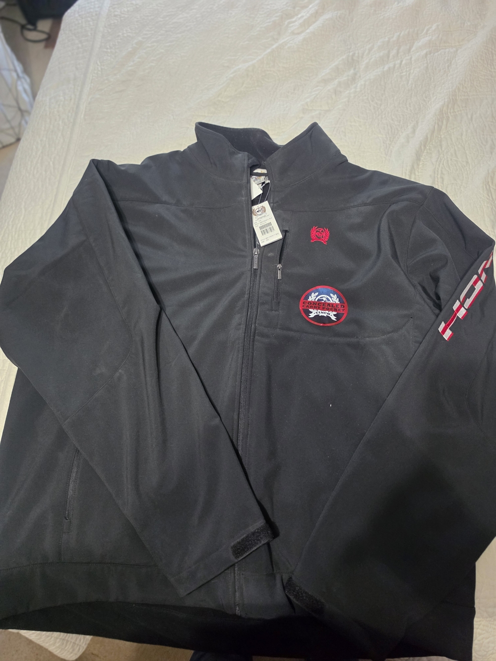 Cinch Black Softshell Jacket with Red Accents